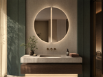 Design badkamerspiegel Genua met twee halve cirkels met verlichting en verwarming