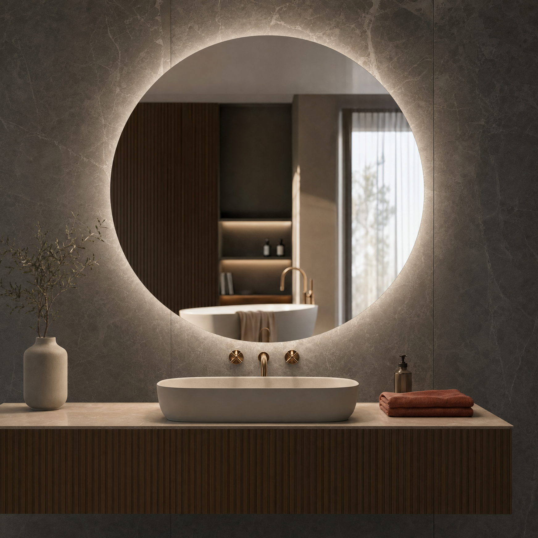 Ronde badkamerspiegel Lucca met verlichting en verwarming