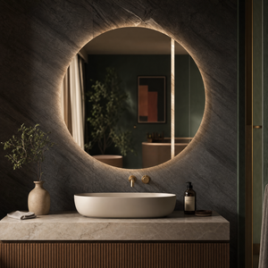 Ronde badkamerspiegel Siena in twee delen met verlichting en verwarming
